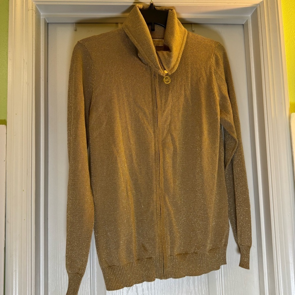 MICHAEL Michael Kors Metallic Knit Zip Up Blouse Sweater Cardigan